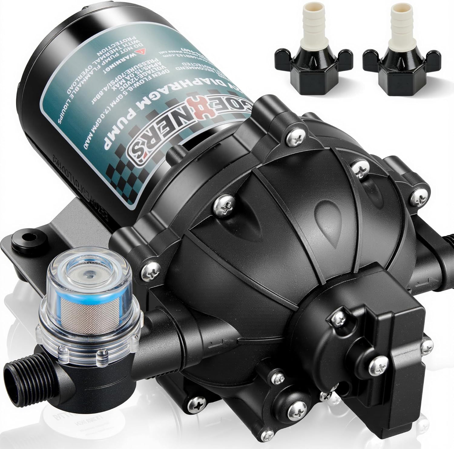 12V RV Water Pump 6.5 GPM 70 PSI High Pressure Fresh Diaphragm Water Pump for Marine &amp; Caravan