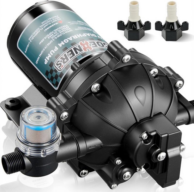 12V RV Water Pump 6.5 GPM 70 PSI High Pressure Fresh Diaphragm Water Pump for Marine &amp; Caravan