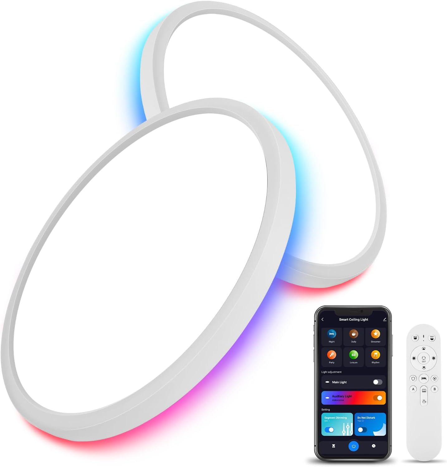 Smart RGB LED Ceiling Light 12 Inch WiFi with Alexa &amp; Google 24W Dimmable Color Changing 2 Pack Lights