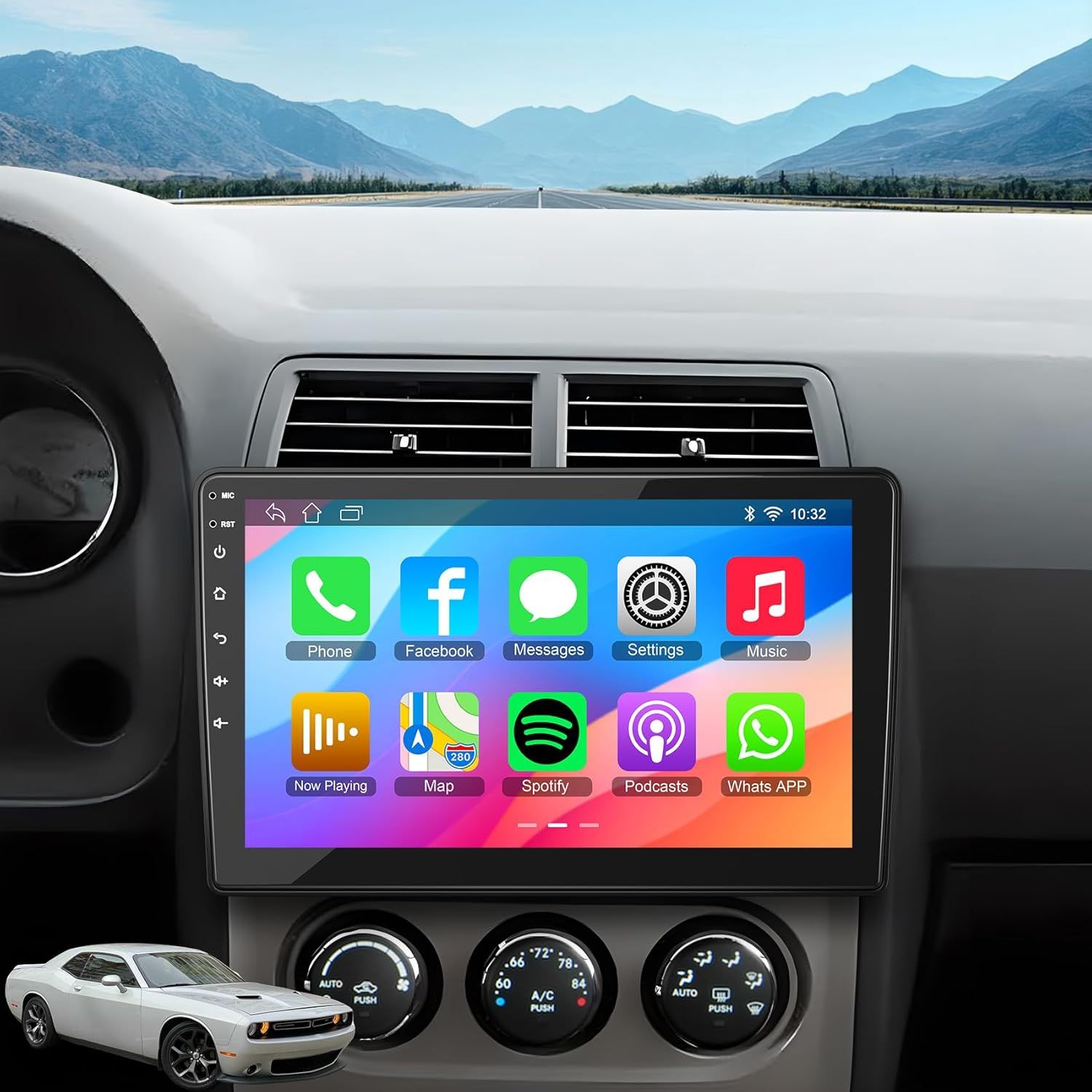 Dodge Challenger 2008-2014 Car Stereo 10 Inch + Android Auto CarPlay, Bluetooth, GPS &amp; Backup Camera