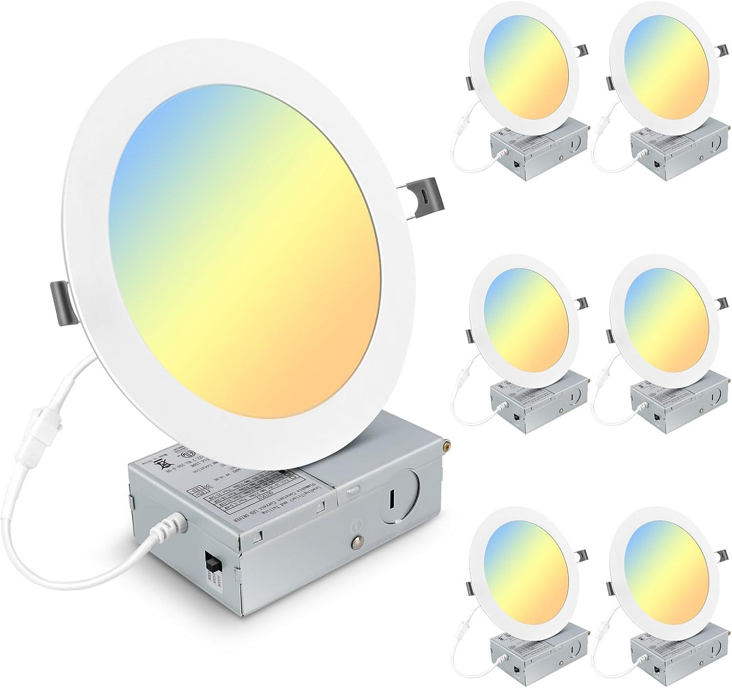 6 Pack 7 Inch Ultra Thin LED Recessed Ceiling Lights 3CCT Dimmable 1600LM Super Bright