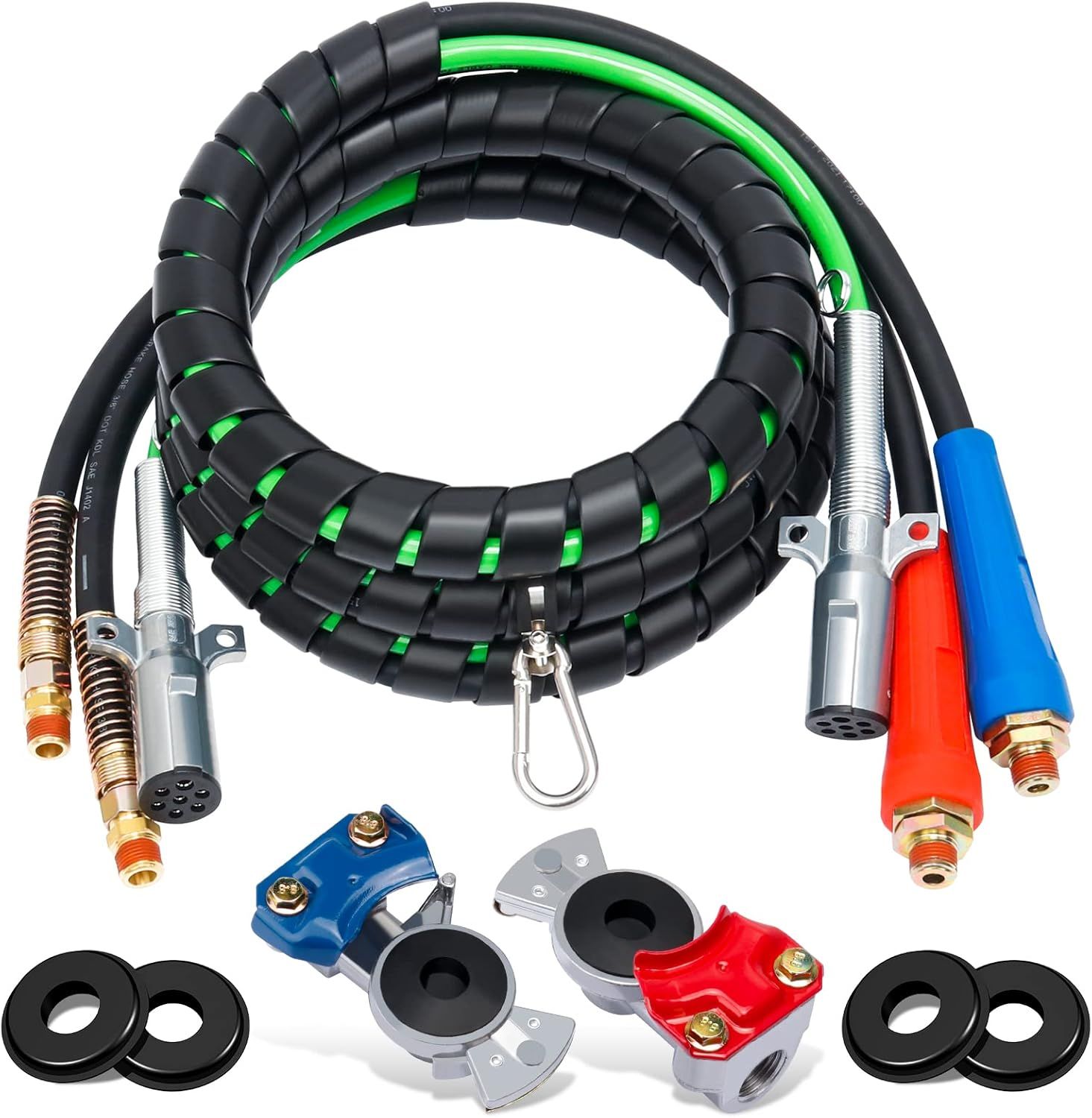 12ft 3 in 1 ABS &amp; Power Air Line Hose with Glad Hands &amp; 4 Glad Hand Seals for Tractor Trailer Truck