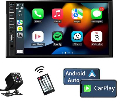Double Din Car Stereo 7 Inch Touch Screen with Apple CarPlay, Android Auto &amp; Backup Camera