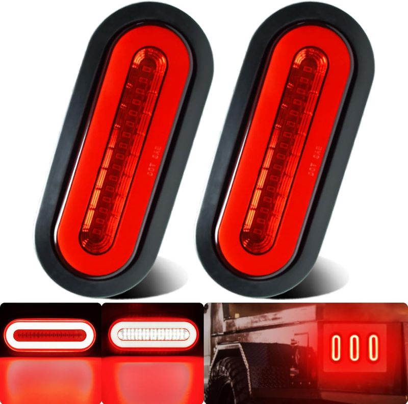 6 Inch Oval Red LED Trailer Lights Halo Brake Stop Turn Signal 2PCS For Truck, RV &amp; Van