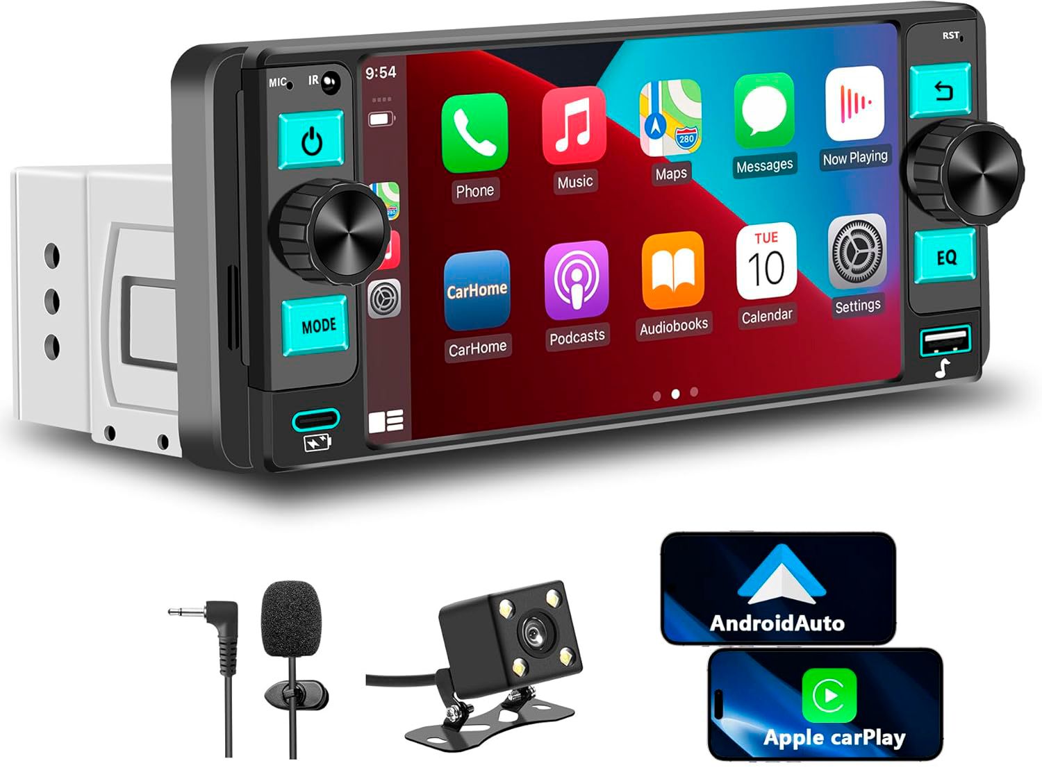 Single Din Car Stereo 7 Inch Touch Screen with Wireless CarPlay, Android Auto &amp; Backup Camera