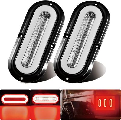 6 Inch Oval Red LED Trailer Tail Lights Halo Brake Turn Signal 2PCS For Truck, RV &amp; Van