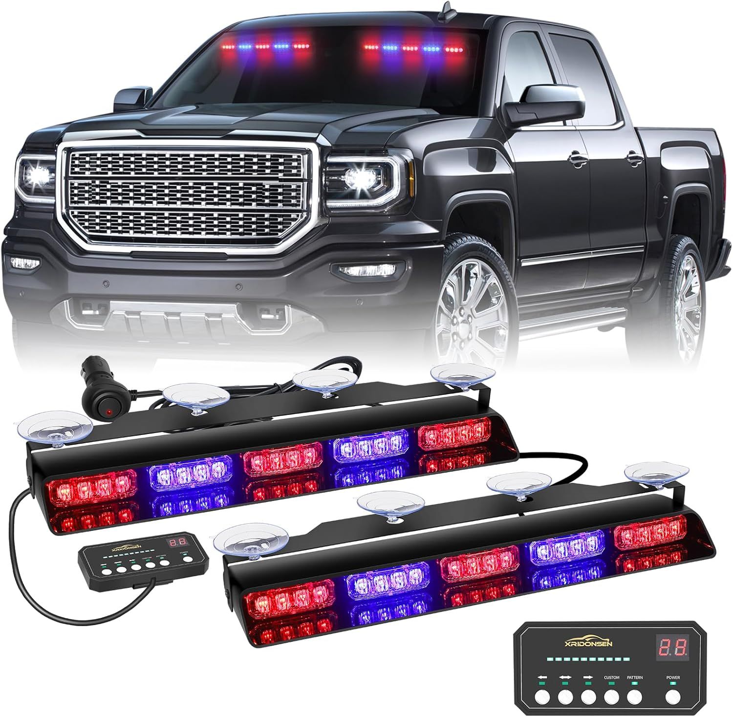 2 Pack 17 Inch LED Emergency Dash Lights Red/Blue Emergency Strobe Lights for Car, Truck &amp; Pickup
