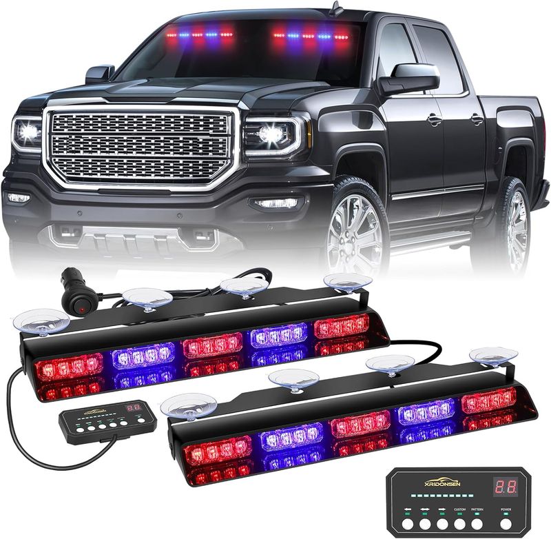 2 Pack 17 Inch LED Emergency Dash Lights Red/Blue Emergency Strobe Lights for Car, Truck &amp; Pickup
