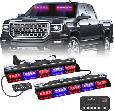 2 Pack 17 Inch LED Emergency Dash Lights Red/Blue Emergency Strobe Lights for Car, Truck &amp; Pickup