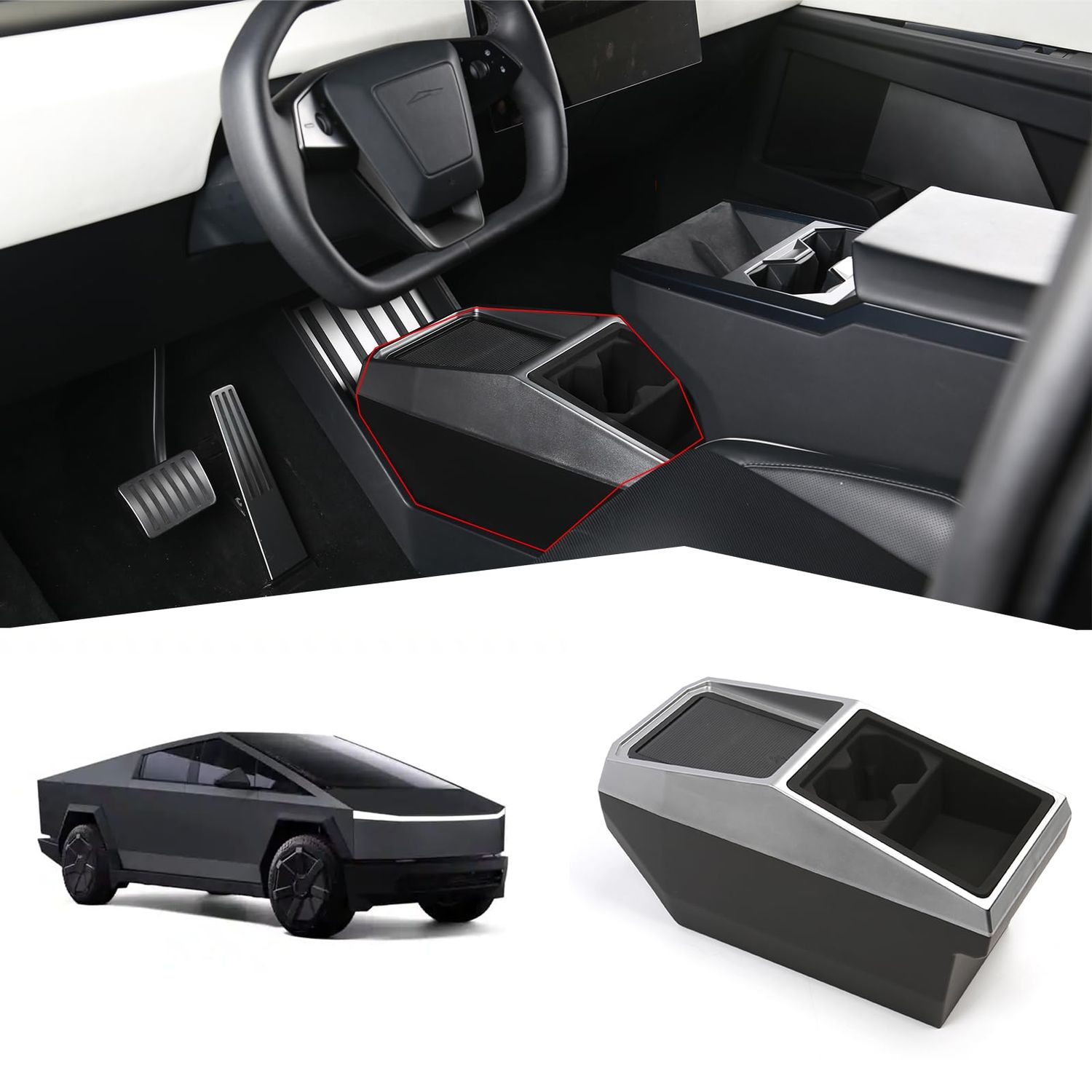 Tesla Cybertruck 2024-2026 Floor Center Console Organizer Storage Box