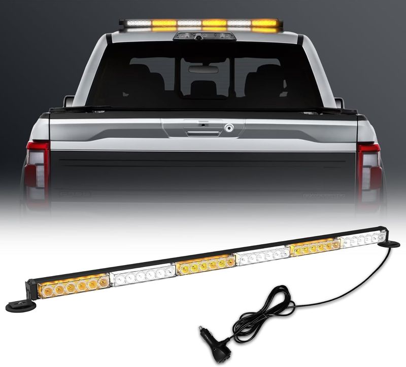 38 Inch LED Emergency Light Bar Amber White Traffic Advisor for Trucks, Pickup &amp; Construction Vehicles