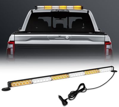 38 Inch LED Emergency Light Bar Amber White Traffic Advisor for Trucks, Pickup &amp; Construction Vehicles