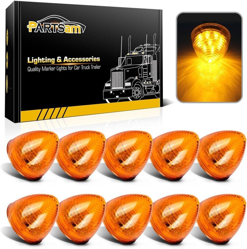 10 Pack 2 Inch Amber LED Side Marker Lights 9 LED for Trailer Truck 12V