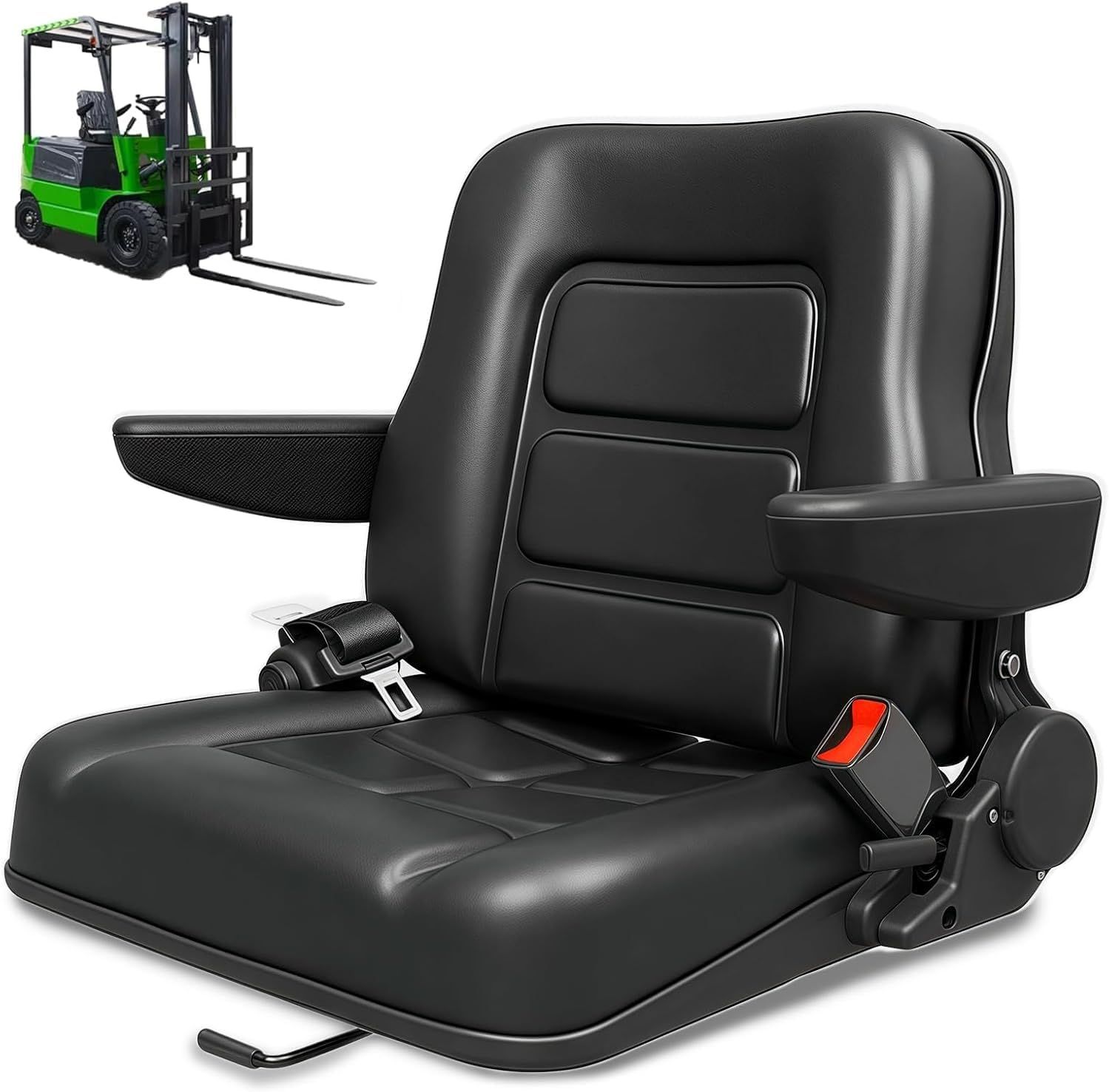 Excavator, Skid Steer, Tractor &amp; Forklift Tractor Seat with Adjustable Backrest Armrest &amp; Safety Belt