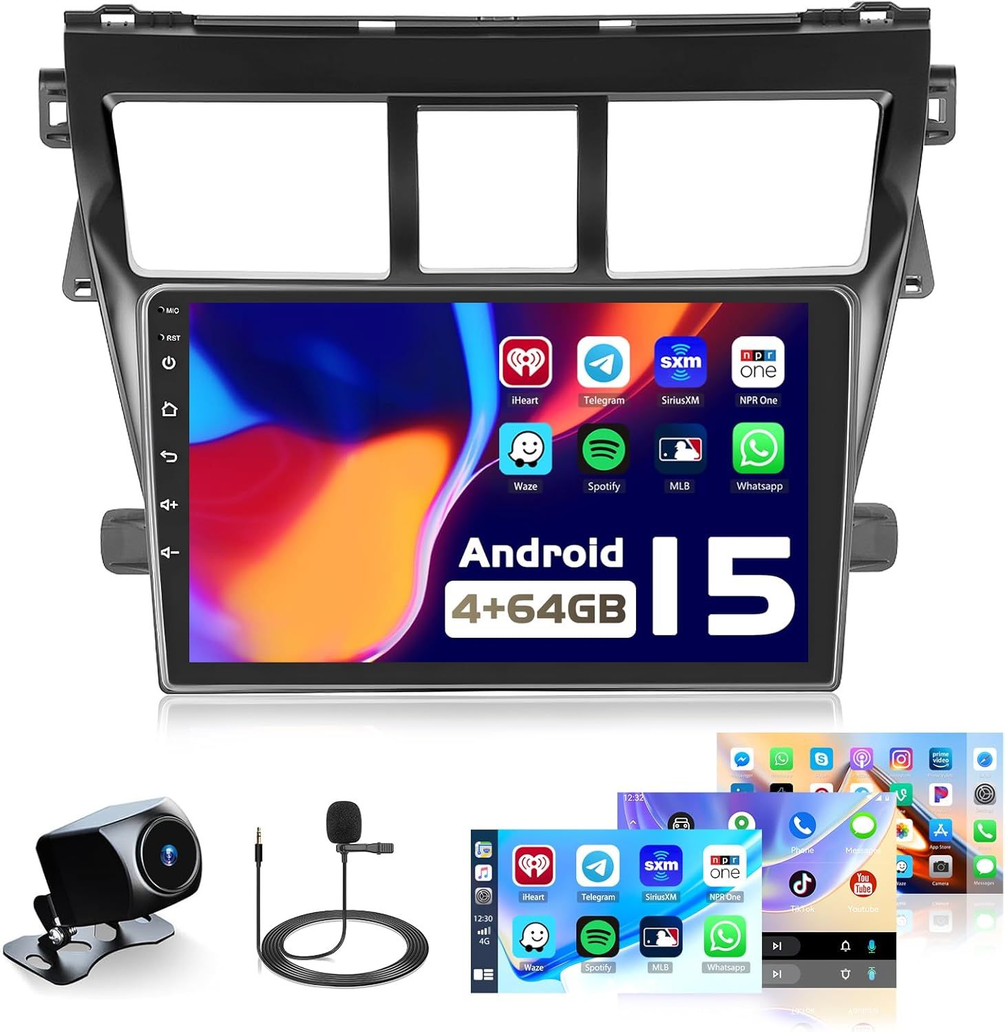 Toyota Yaris Vios 2007-2013 HD Screen 9 Inch with Wireless CarPlay, GPS, WiFi &amp; Backup Camera