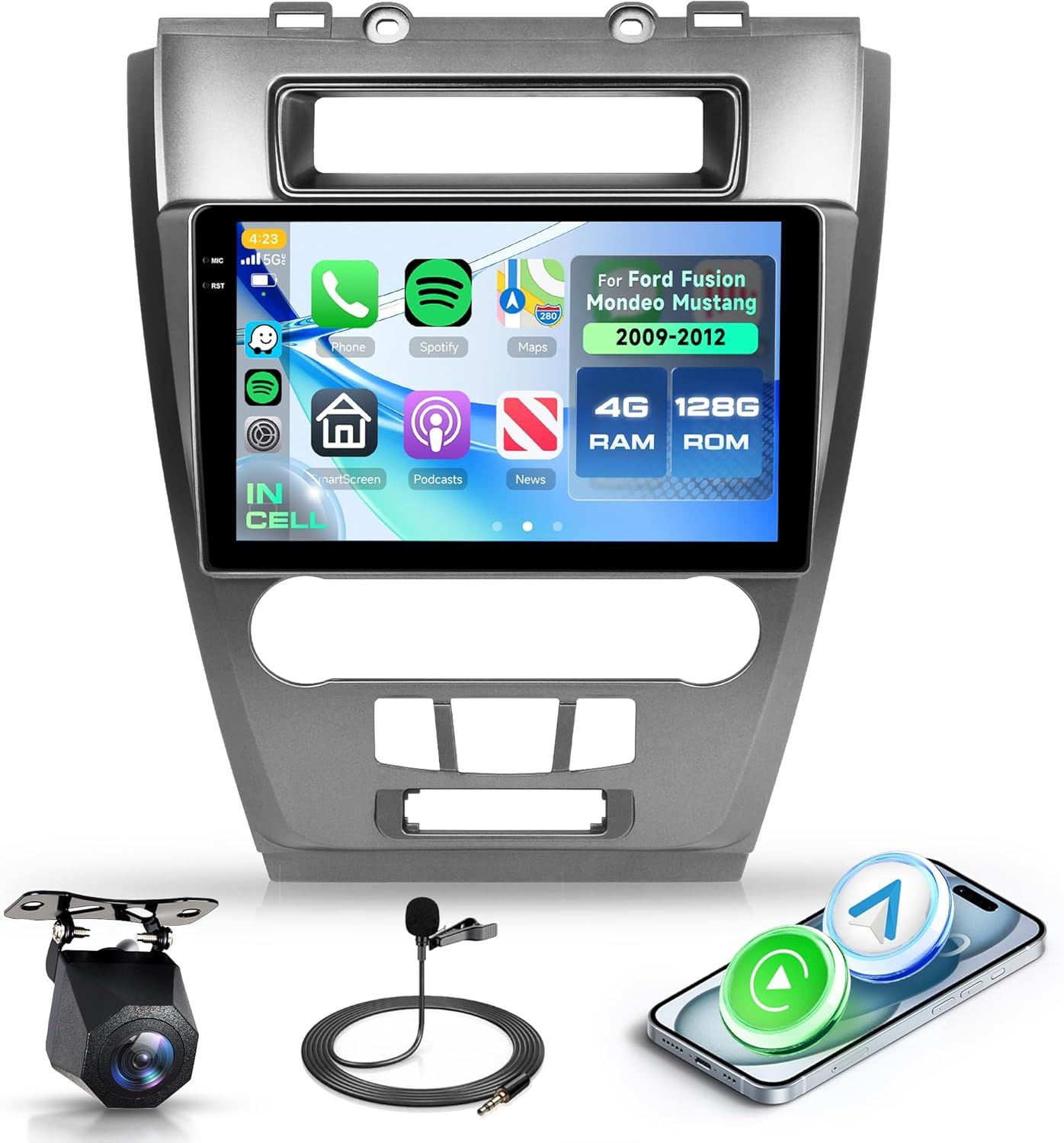 Ford Mustang 2009-2012 Touch Screen 10.1 Inch Stereo with Android Auto, CarPlay, GPS &amp; Backup Camera