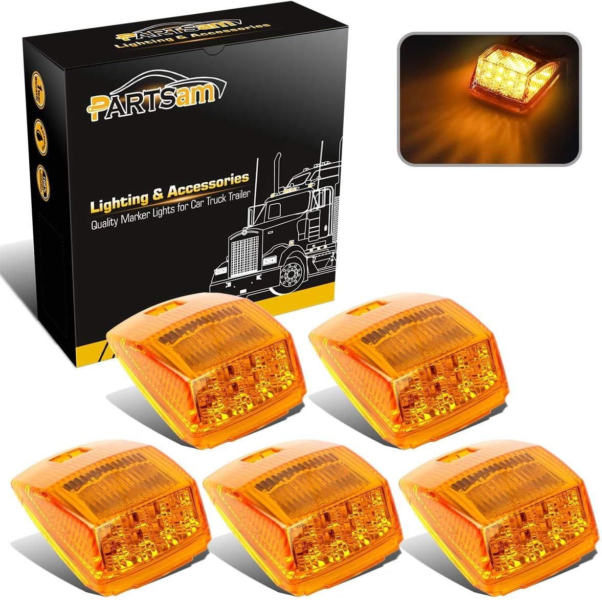 5PCS 17 LED Amber Cab Marker Roof Lights DOT Truck Trailer Top Marker Lights