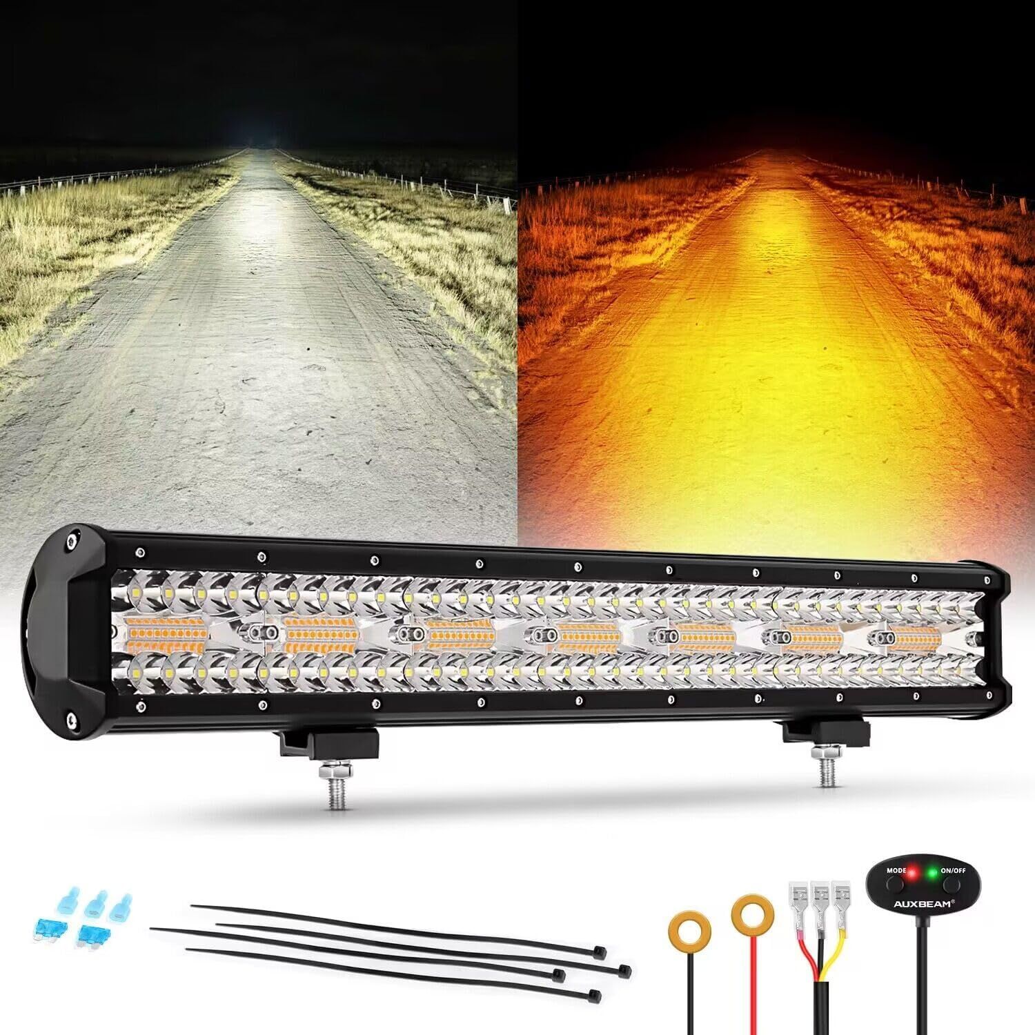 20 Inch LED Light Bar 420W Amber White Strobe 6 Modes Off Road Truck ATV UTV