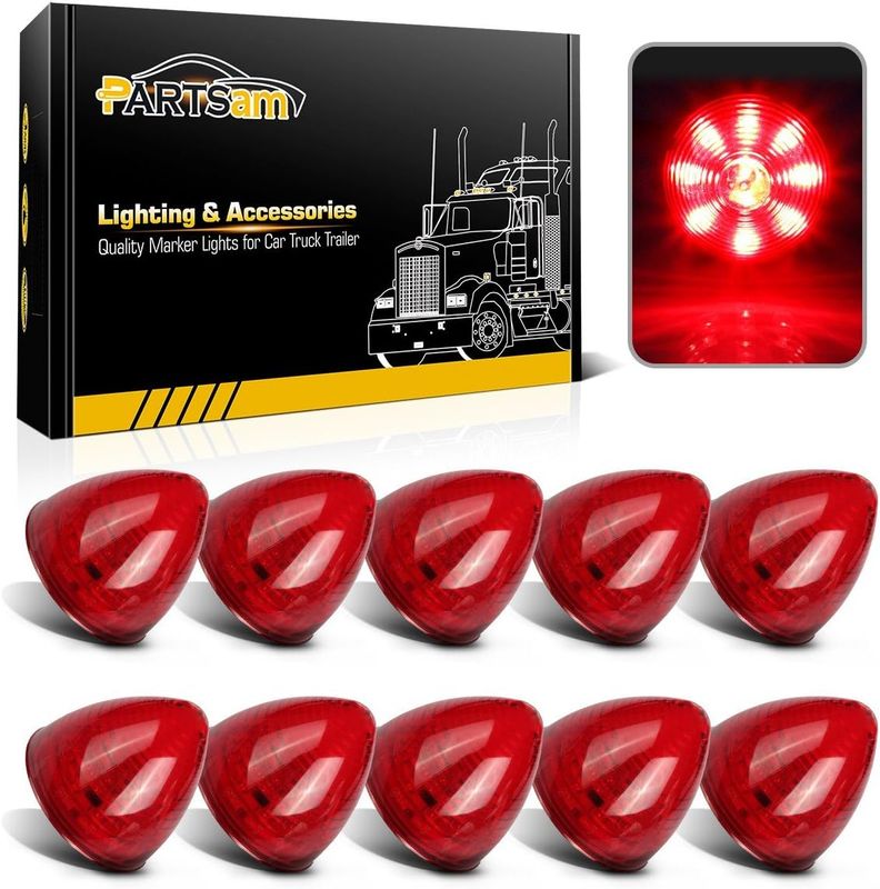 10 Pcs 2 Inch Red Color LED Side Marker Lights 9 LED for Trailer Truck 12V