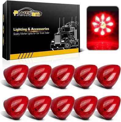 10 Pcs 2 Inch Red Color LED Side Marker Lights 9 LED for Trailer Truck 12V