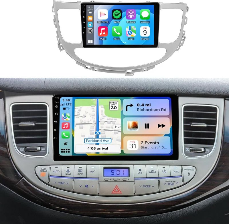 Hyundai Genesis Sedan 2009-2014 Touch Screen 9 Inch Stereo with CarPlay, GPS &amp; Backup Camera