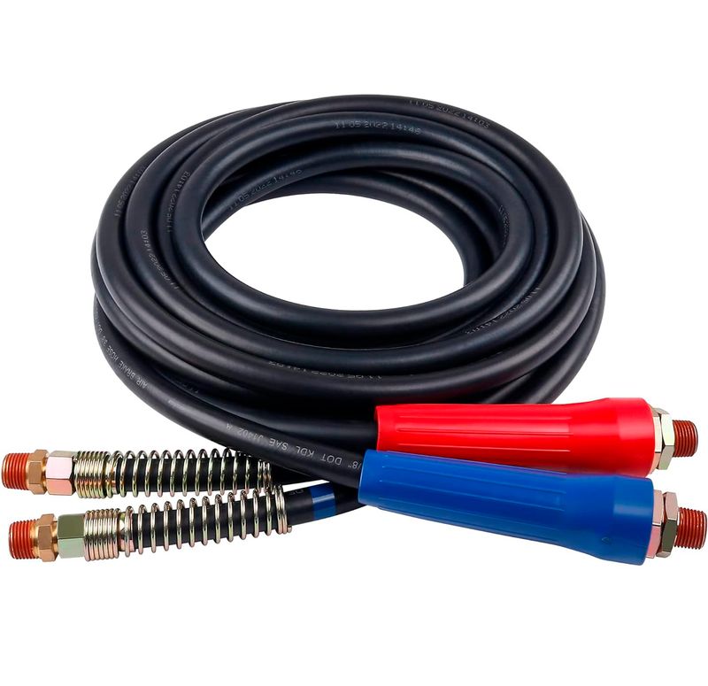 12FT Air Line Hose Assembly Set of 2 Rubber Heavy Duty Tractor-Trailer Hose