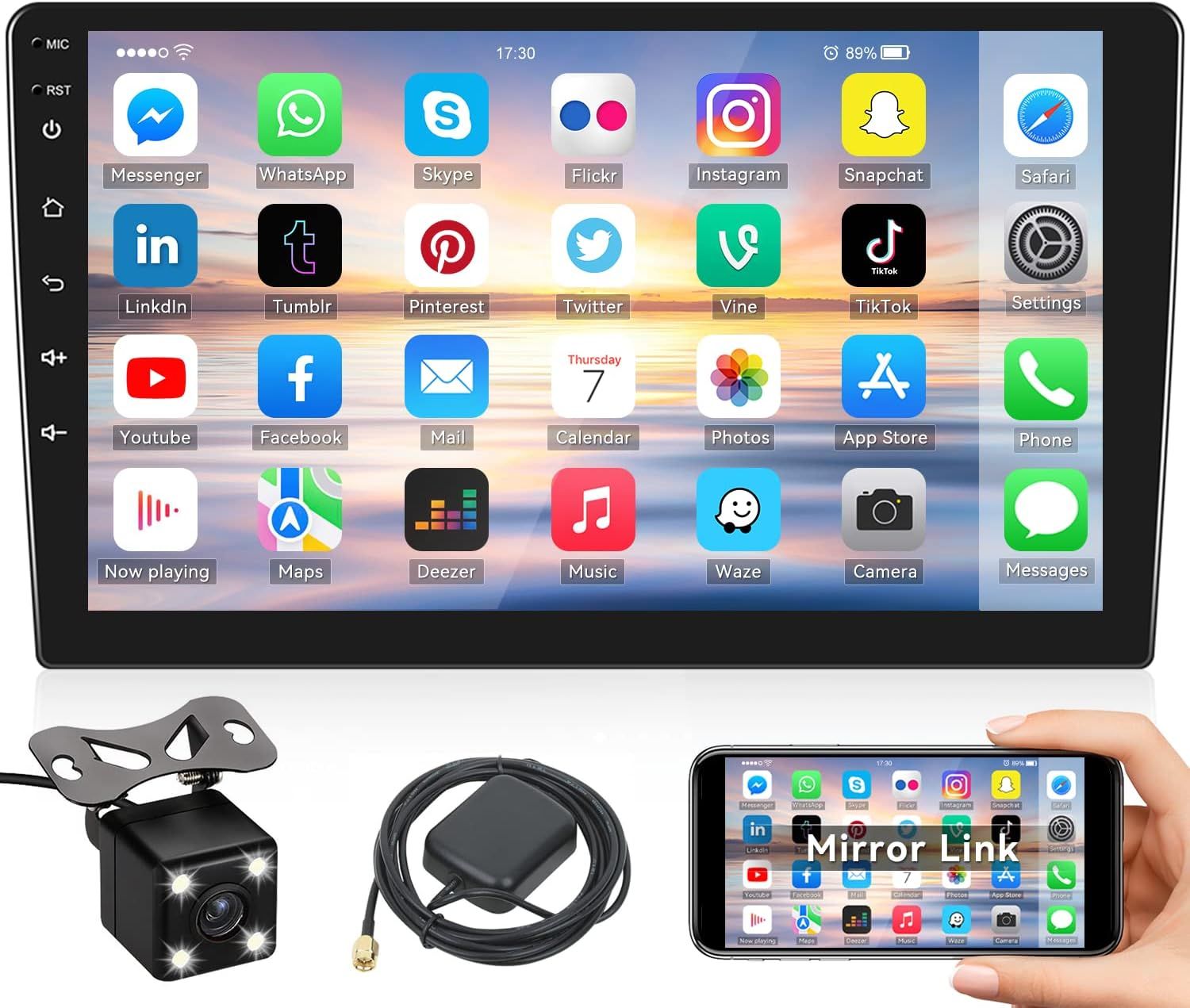 Universal Double Din Screen 10.1 inch Stereo with Android, GPS, Bluetooth, FM &amp; Backup Camera