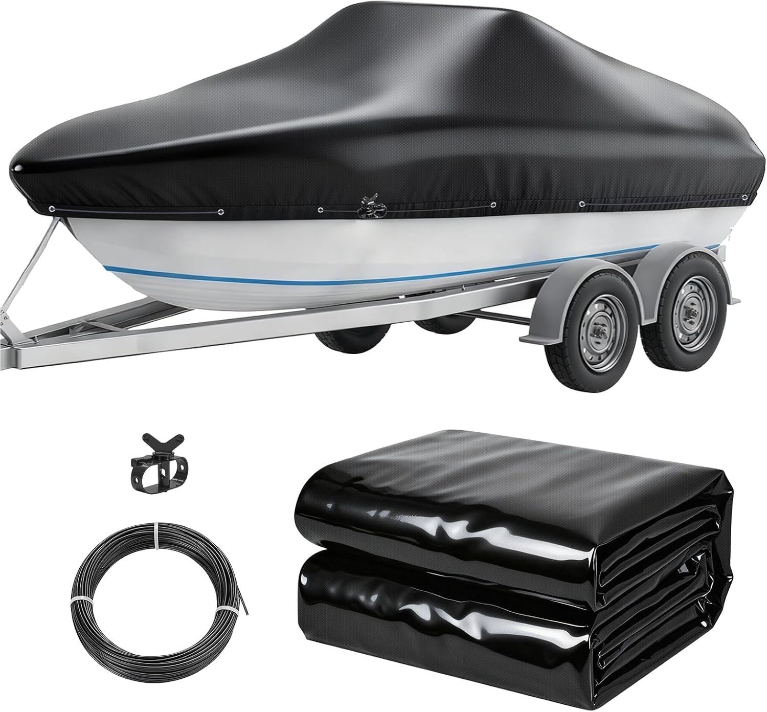 17-19FT Boat Cover Waterproof Heavy Duty Trailerable 102 inch Wide Winch Cable Included