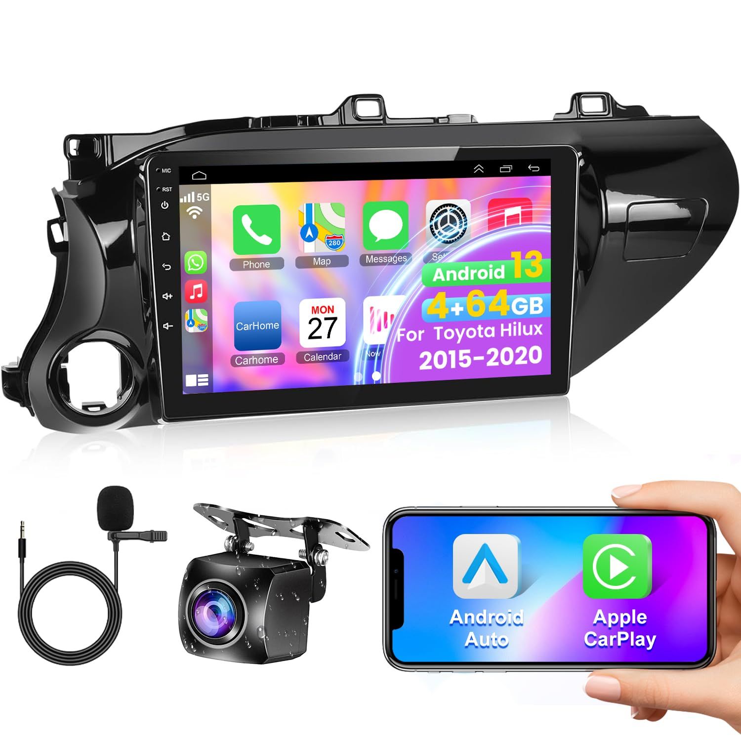 Toyota Hilux 2015-2020 Screen 9 inch Stereo with Android Auto, CarPlay, GPS, WiFi &amp; Backup Camera