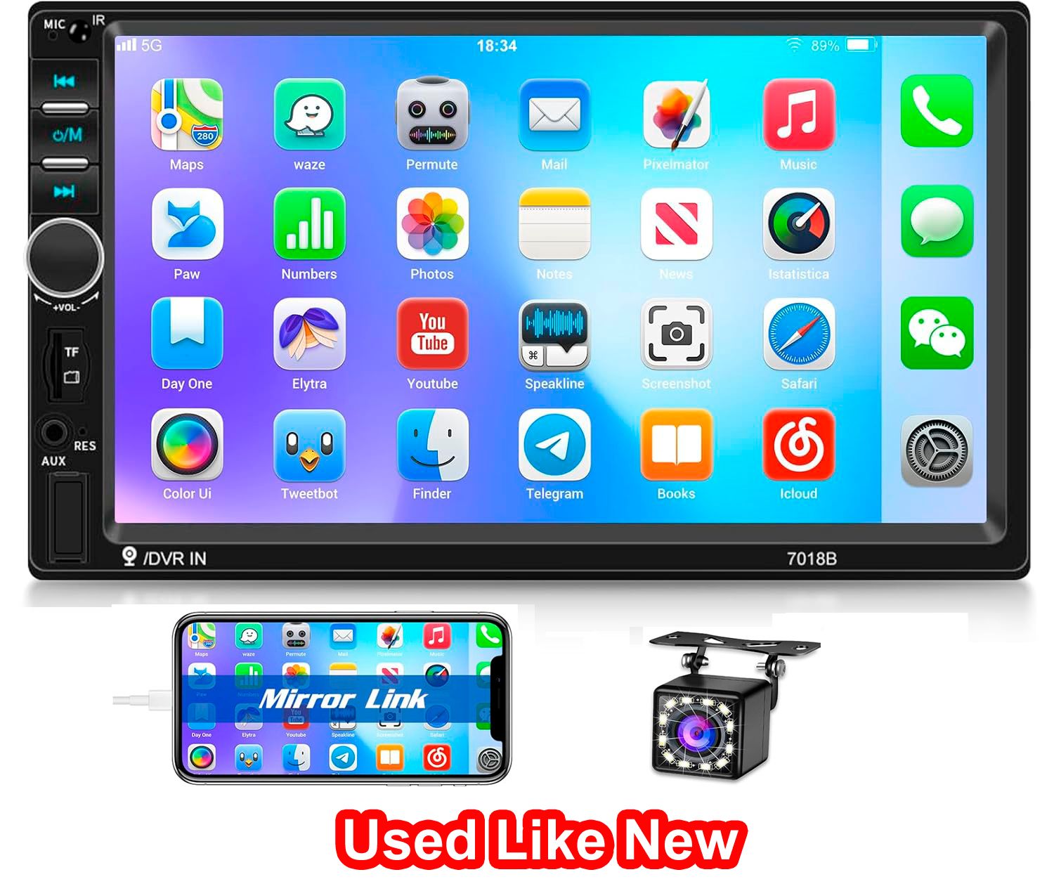 Double Din Screen 7 inch Stereo with Bluetooth, FM, USB, Touchscreen &amp; Backup Camera