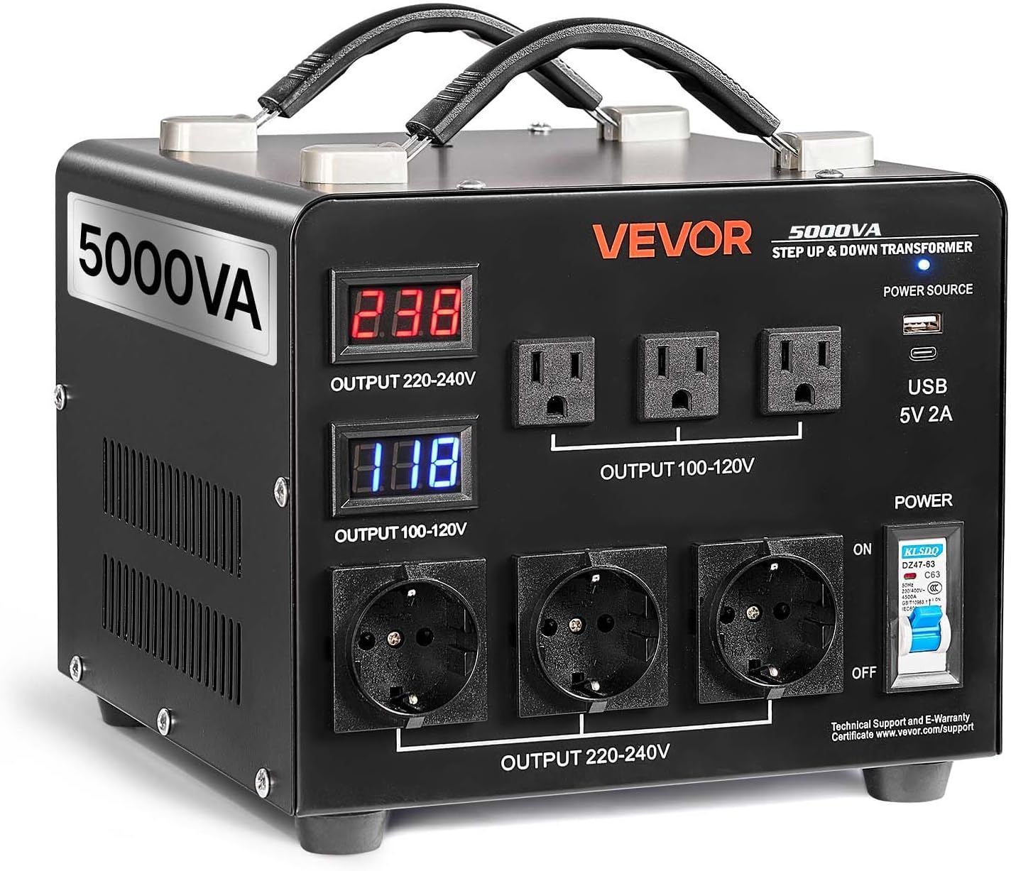 5000W Voltage Converter Step Up Down 110V 220V Transformer with LCD Display &amp; 6 Outlets