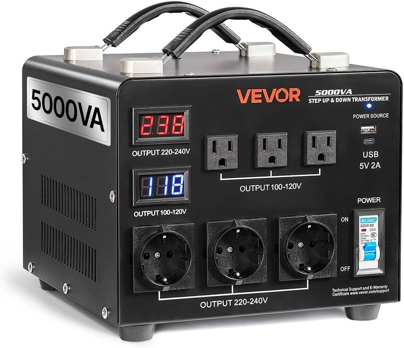 5000W Voltage Converter Step Up Down 110V 220V Transformer with LCD Display &amp; 6 Outlets