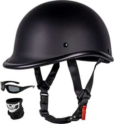 Motorcycle Half Helmet Vintage DOT Approved Lightweight Low Profile Open Face Matte Black Color