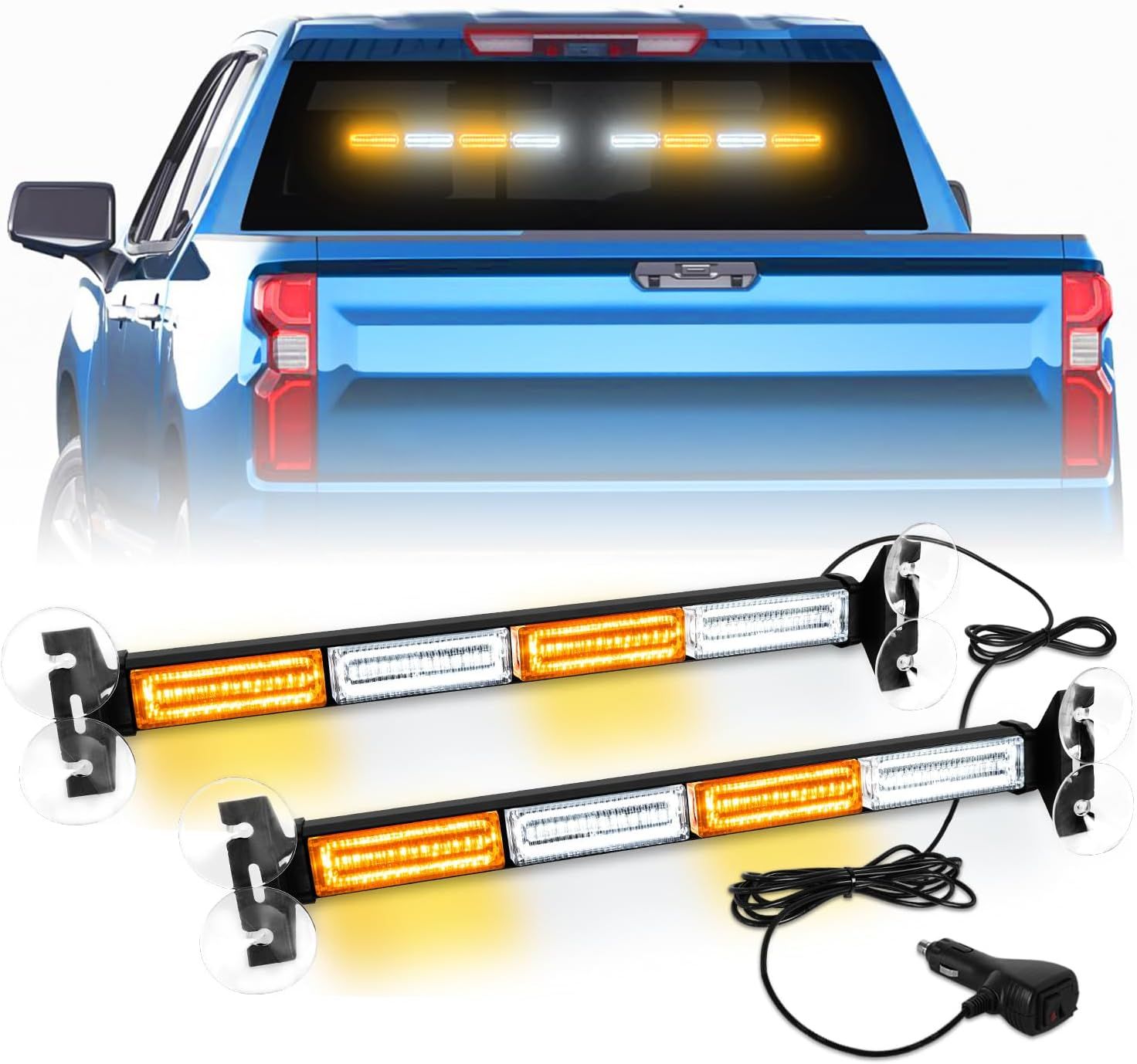 2 in 1 Emergency Strobe Light Bar – Amber/White Dash Warning Lights for Trucks &amp; Construction