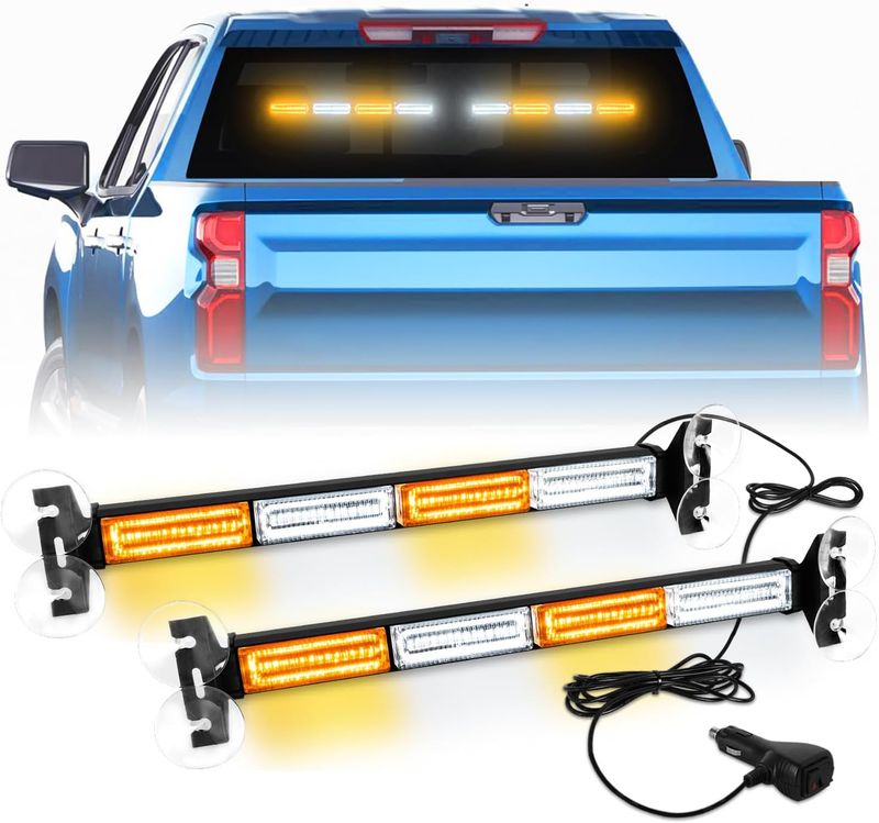 2 in 1 Emergency Strobe Light Bar – Amber/White Dash Warning Lights for Trucks &amp; Construction