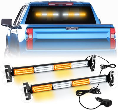 2 in 1 Emergency Strobe Light Bar – Amber/White Dash Warning Lights for Trucks &amp; Construction