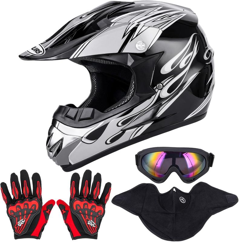 ATV Dirt Bike Helmet Adult Off Road for Motocross Helmet, Goggles, Gloves, Mask &amp; Sun Visor