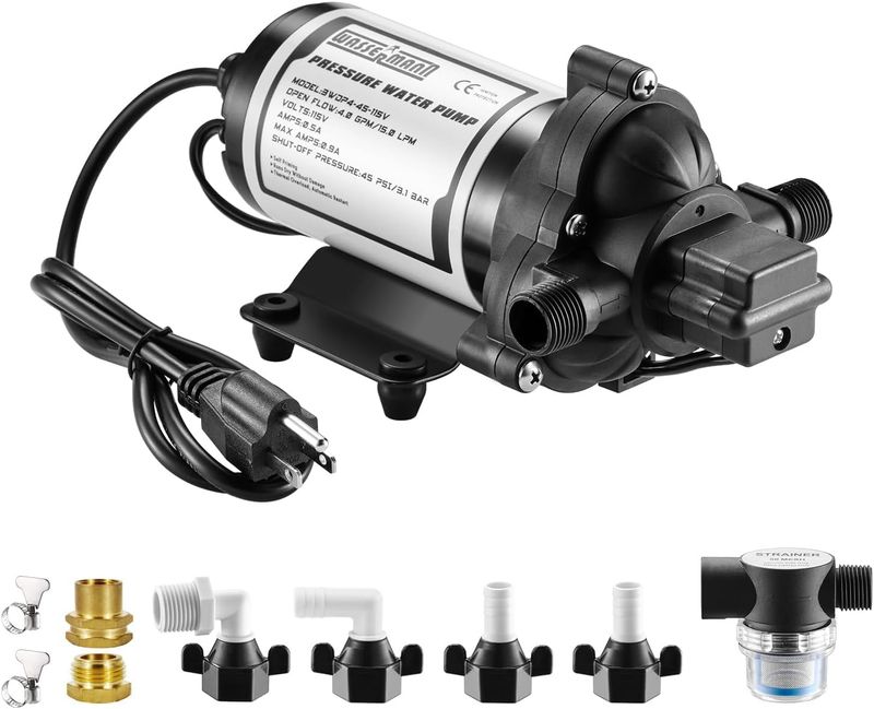 RV Pressure Pump 115V Diaphragm Water Pump 4.0GPM Quiet Flow