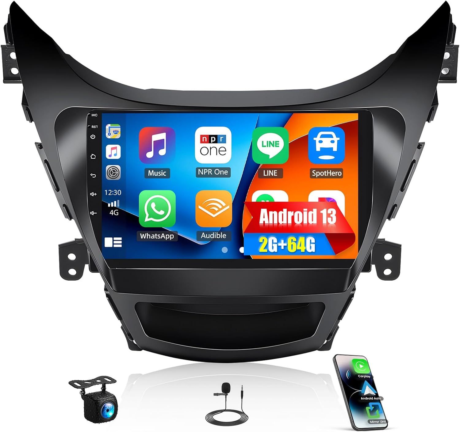 Hyundai Elantra 2011-2013 Screen 9 inch Stereo with Android Auto, CarPlay, GPS &amp; Backup Camera