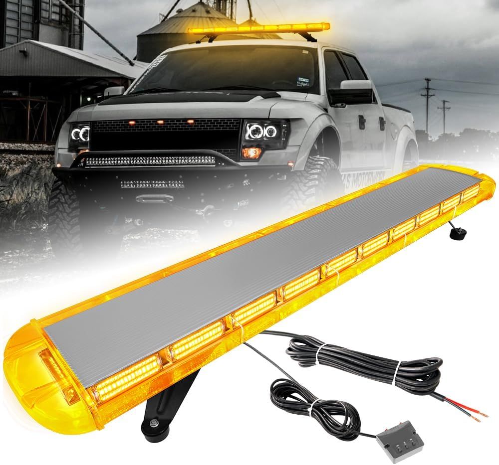 46 Inch 220 LED Strobe Light Bar Amber Rooftop Emergency Warning Beacon