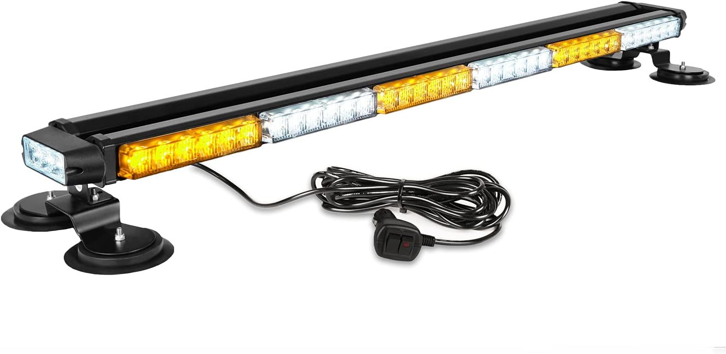 38.5 Inch 78 LED Strobe Light Bar Amber/White Magnetic Emergency Beacon For Construction Vehicles