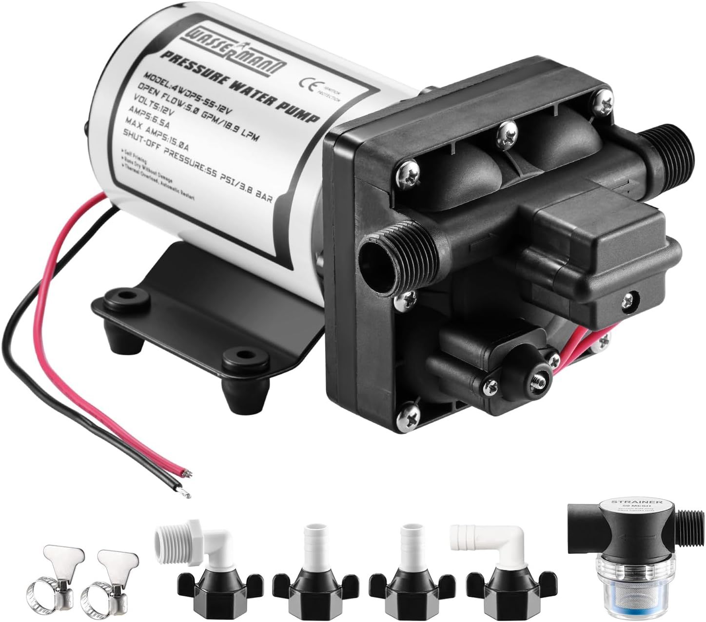 RV Water Pump 12V DC 5.0 GPM 55 PSI Self Priming Diaphragm Pump for Boat, Yacht, Lawn &amp; Garden Use