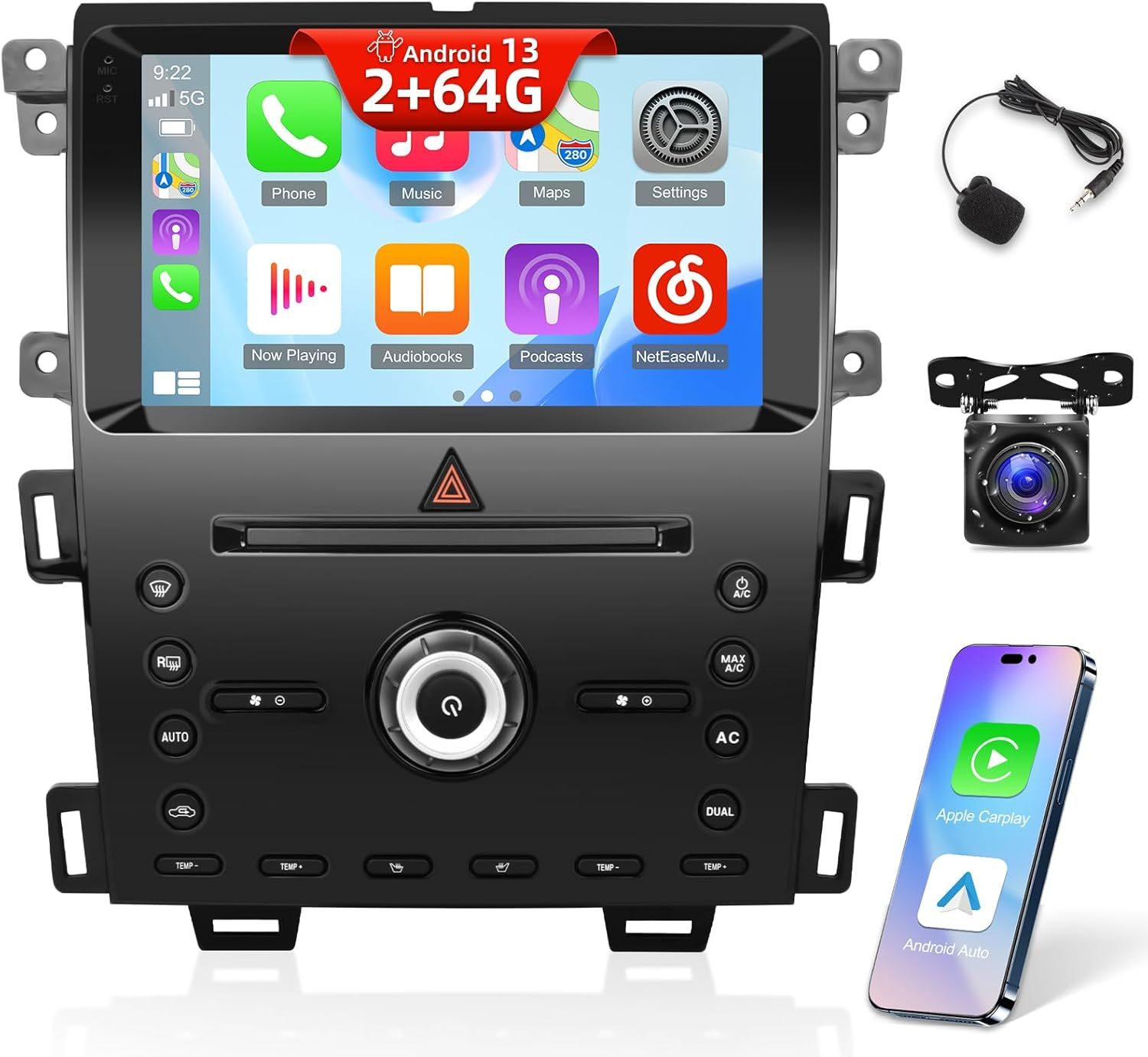 Ford Edge 2011-2015 Screen 9 inch Stereo with Wireless CarPlay, Android Auto, GPS &amp; Backup Camera