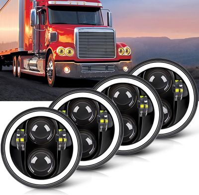 4PCS LED Headlight 5.75 Inch Amber Halo DRL Sealed Beam Light For Kenworth W900 &amp; Peterbilt 352