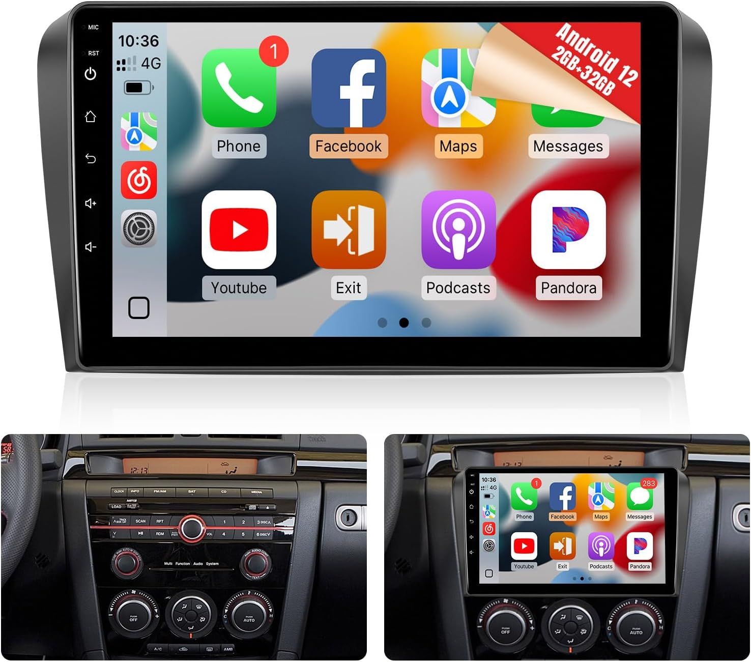 Mazda 3 2004-2009 Screen 9 inch Stereo with Android Auto, CarPlay, GPS, WiFi &amp; Backup Camera