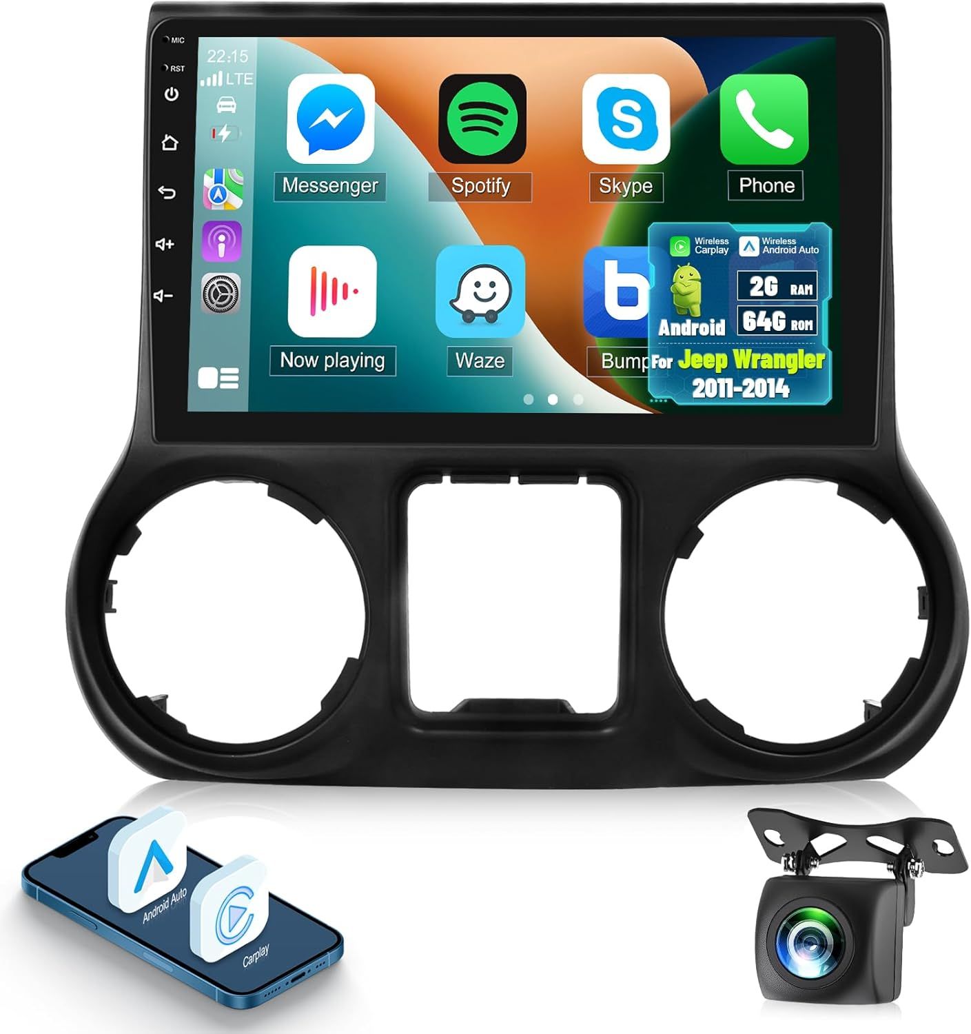 Jeep Wrangler 2011-2014 Screen 10.1 inch Stereo with Android Auto, CarPlay, GPS, WiFi &amp; Backup Camera