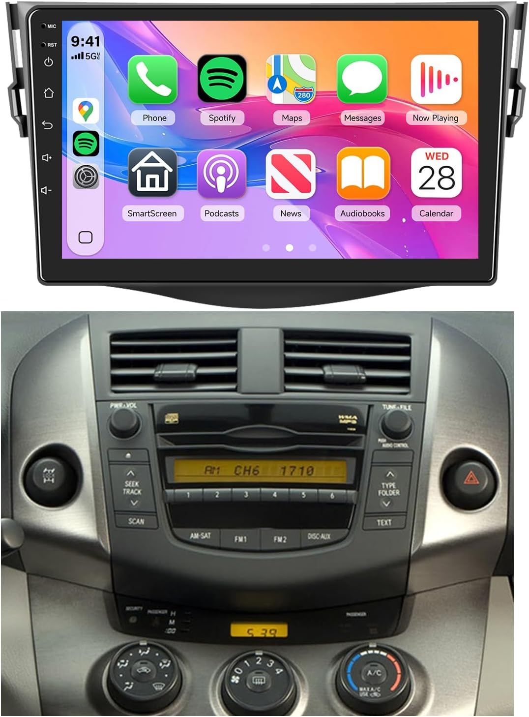 Toyota RAV4 2007-2011 No JBL Screen 9 inch Stereo with Android Auto, CarPlay, GPS &amp; Backup Camera