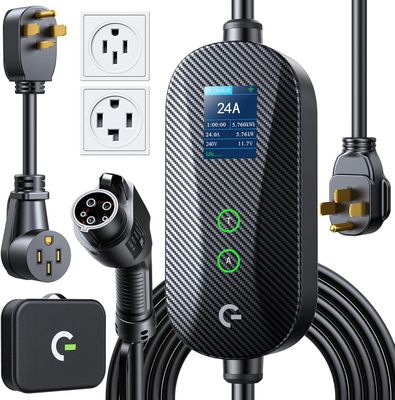 Fast Home EV Charger 24A Level 2 with 21FT Cable - J1772 Smart Display NEMA 14-30 14-50 Plug