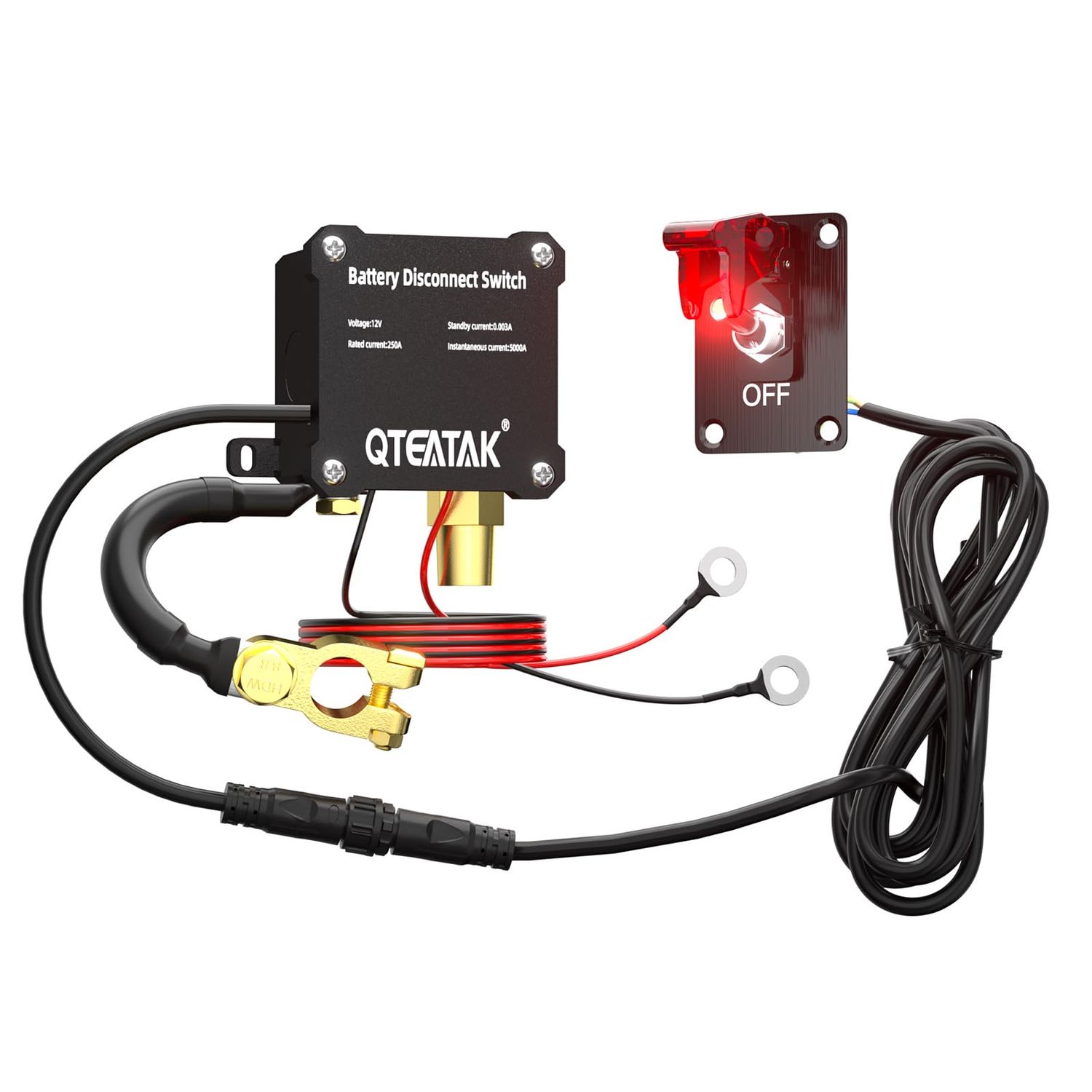 Battery Disconnect Switch 12V 250A Illuminated Toggle Panel 9.84FT Cable For RV, Truck &amp; Car