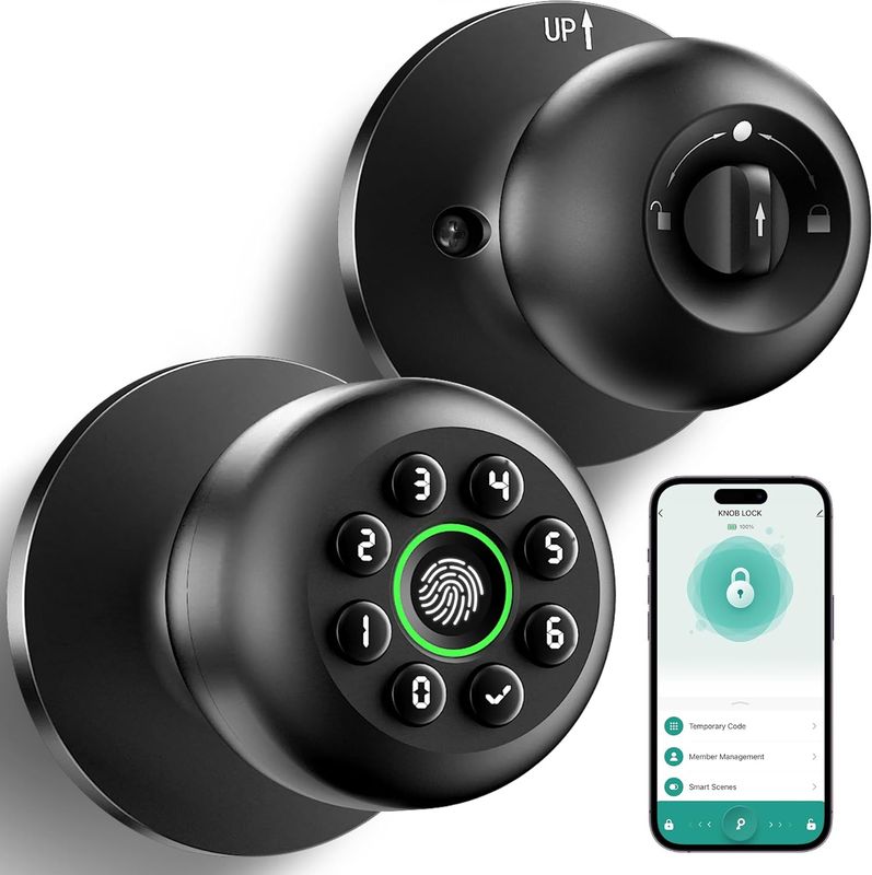 Fingerprint Door Lock Smart Keypad Biometric App Control Auto Lock Matte Black Knob